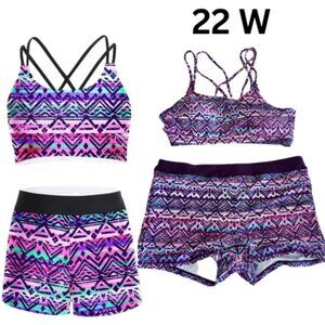 91.🆕 22W Plus Size Athletic Bikini Set  Sports Bra Top & Swim Boy Shorts Size: